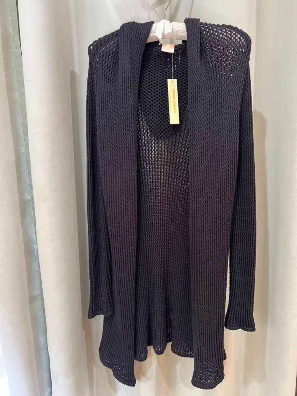Sweet Romeo Black Hooded Open Knit Long Cardigan Size M NWT